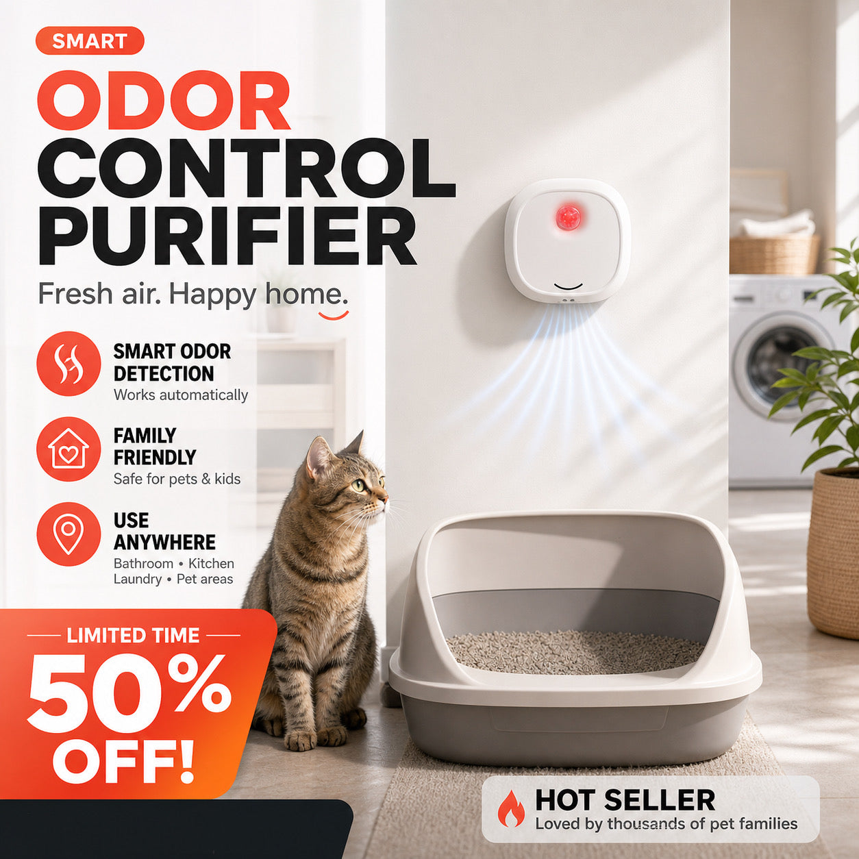 🔥Limited Time 50% OFF! 🌬️Say goodbye to unpleasant odors with it! Smart Quiet Pet Odor Eliminator