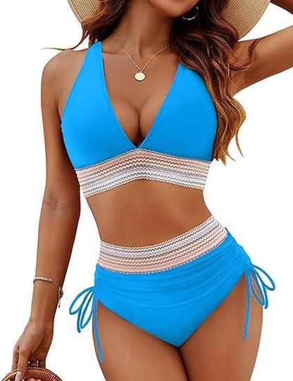 ⏰2026 Summer Hot Sale 60% OFF⏳High Waisted Tummy Control Color Block Bikini Set With Free Sunglass🕶️