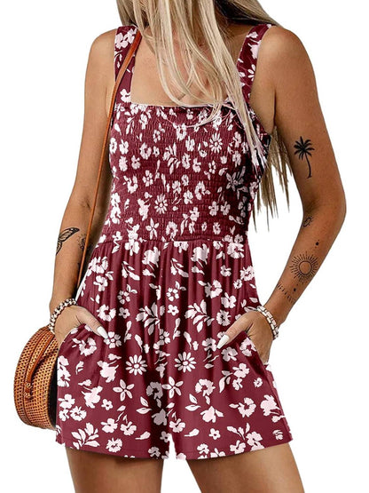 ⏰Hot Sale 49% Off💃Women's Summer Square Neck Sleeveless Loose Casual Short Smocked Romper✨
