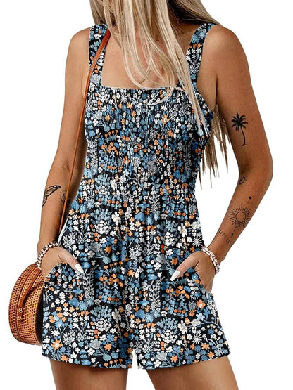 ⏰Hot Sale 49% Off💃Women's Summer Square Neck Sleeveless Loose Casual Short Smocked Romper✨