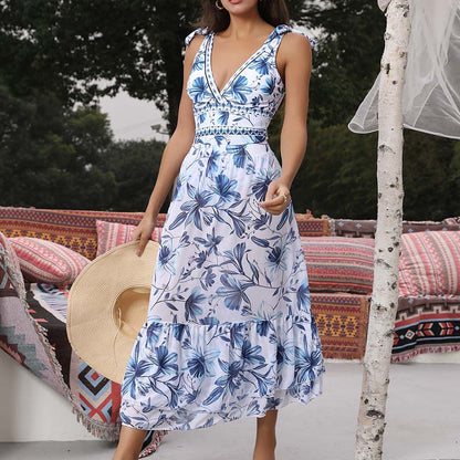 💥 Special Sale 50% OFF💥 V Neck Lace Up Printed One Piece Swimsuit and Skirt