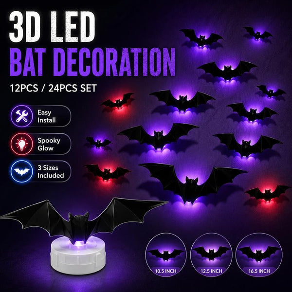 🏆Surprise Price: Only £8.99!!!🦇Halloween 3D Bat LED Wall Light Decor