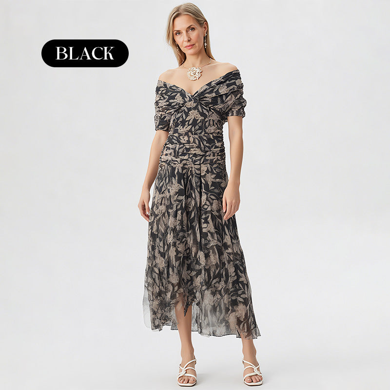 🌸New Arrival 70%OFF💖 Women's Off-the-Shoulder V-Neck Printed Dress