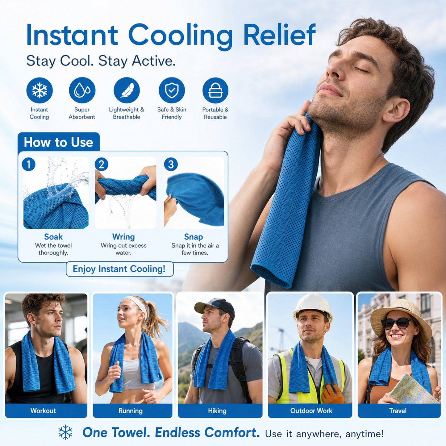 ⏰❄️Last Day Buy 1 Get 1 Free (Each only ￡3.99)☀️Cold Sweat Towel You Can Use Anywhere, Anytime! Reusable Soft Absorbent Cooling Portable