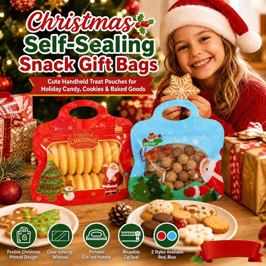 💖LAST DAY SALE 50% OFF!!🎁Easy Fill, Easy Seal🎄 Festive Self-Seal Treat Bags – Santa & Snowman Print | Resealable, Food-Safe & Perfect for Cookies, Chocolates & Little Gifts 🎅⛄