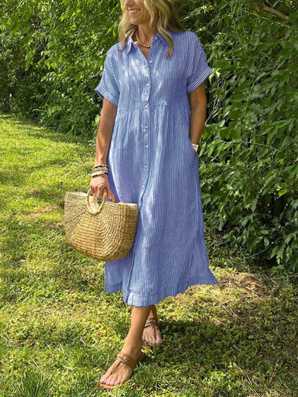 🔥HOT SALE70% OFF🔥Striped Shirt Dress with Pockets—Effortless Style and Functionality
