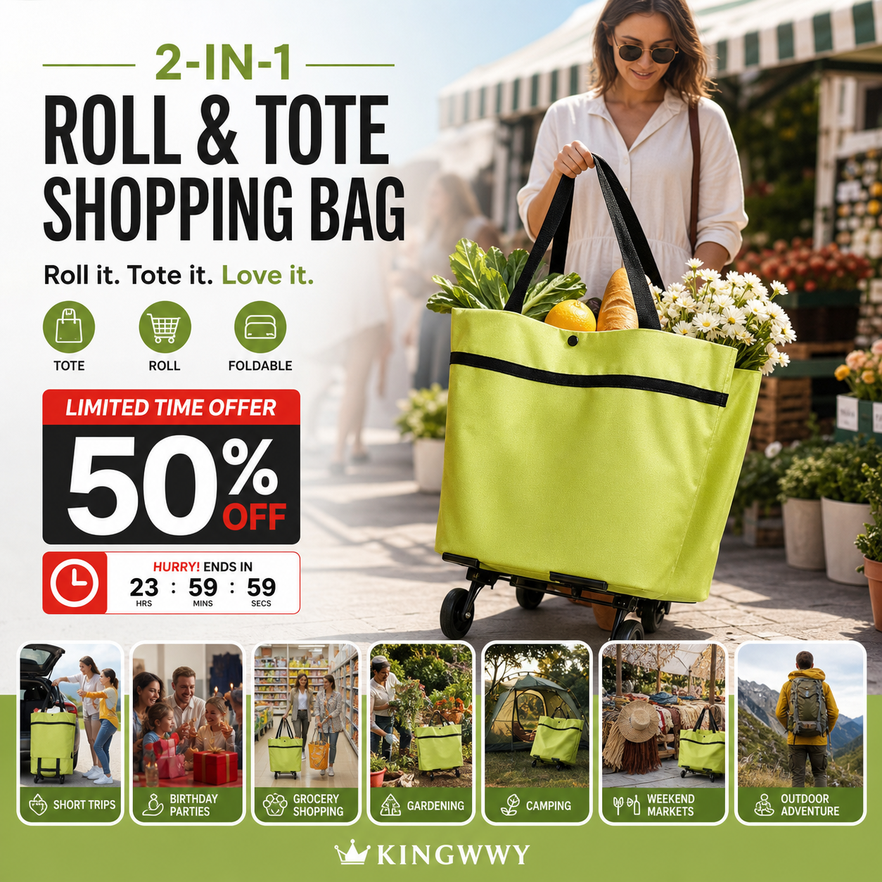 🔥LAST DAY SALE ONLY ￡7.99!!🔥2-in-1 Foldable Shopping Cart🛒