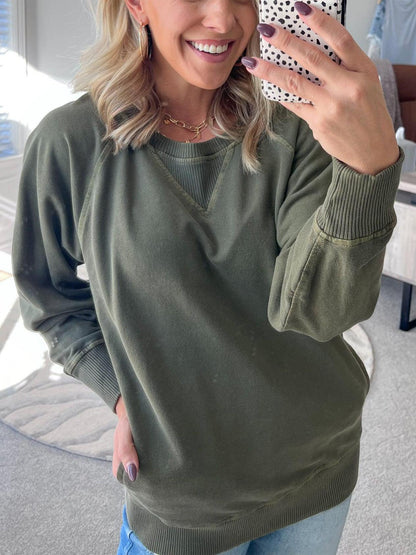 🔥Limited Sale 75%OFF👚Women's Ribbed Accent Pocketed Pullover