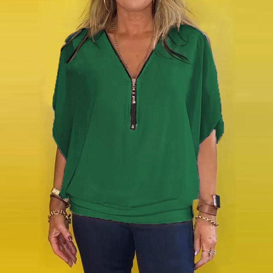 🔥 Hot Sale-49% Off🩷Women's Chiffon Zip-up Neck Casual Top