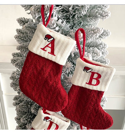 🔥HOT SALE -49% OFF🔥"Cozy Knit Socks, Embroidered Candy Gift Bag, Letter Christmas Stocking - Perfect for the Little Ones!"