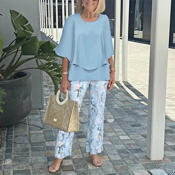 🌞Summer Sale 50% OFF🥰Women’s Casual Round Neck Half Sleeve Top Printed Pants Two Piece Set