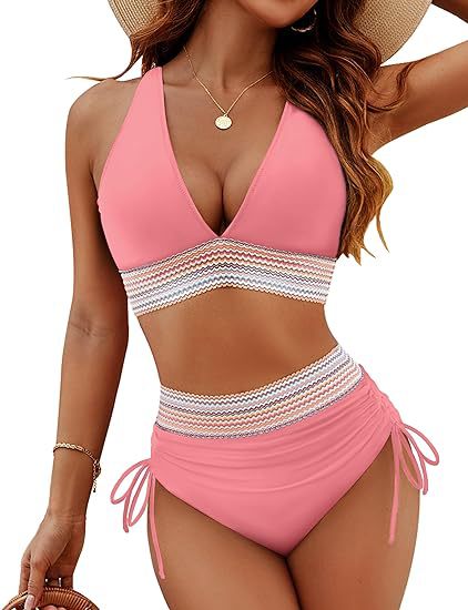 🔥Last Day Special Price £12.99!!💥-👙High Waisted Tummy Control Color Block Bikini Sets