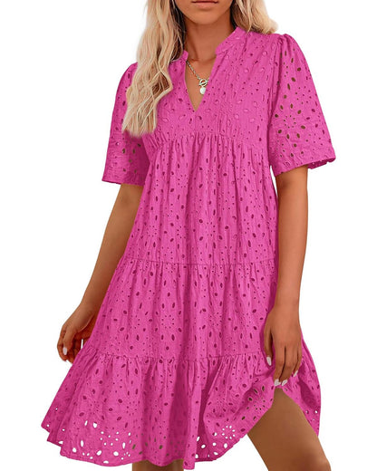 ⏰2025 Hot Sale -Women's Elegant Hollow Out Lace Ruffle Casual Mini Dress