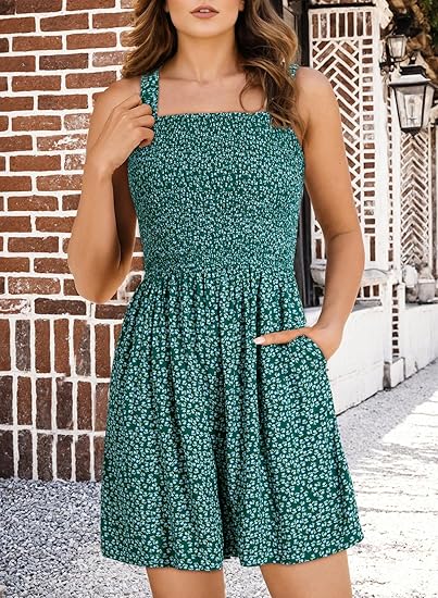 ⏰Hot Sale 49% Off💃Women's Summer Square Neck Sleeveless Loose Casual Short Smocked Romper✨