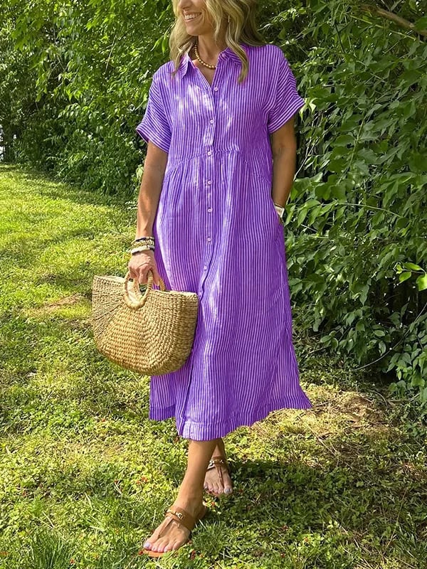 🔥HOT SALE70% OFF🔥Striped Shirt Dress with Pockets—Effortless Style and Functionality