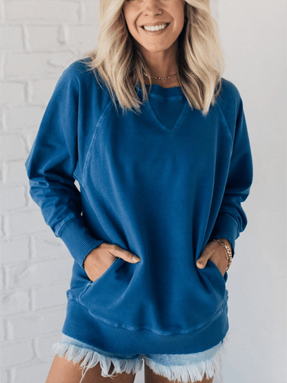 🔥Limited Sale 75%OFF👚Women's Ribbed Accent Pocketed Pullover