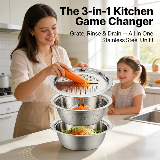 🔥HOT SALE 53% OFF-🌞🍴 German Quality 3-in-1 Stainless Steel Grater Bowl