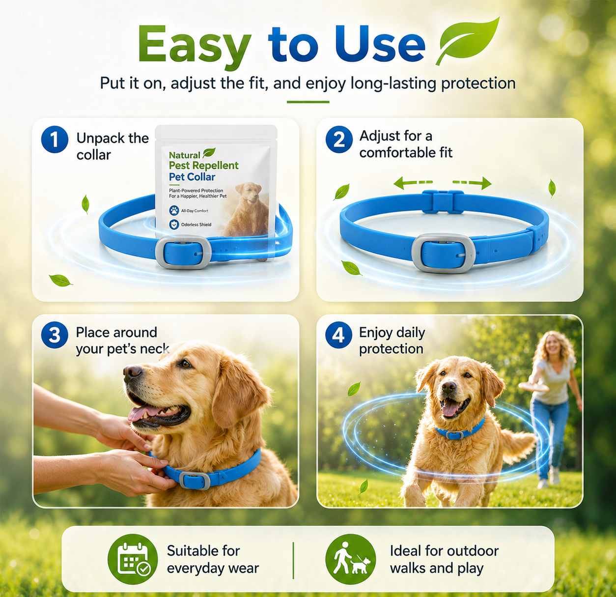 ⏰LIMITED TIME 50% OFF!🔥50K+ SOLD! Natural Essential Oil Pet Pest Repellent Collar - Adjustable Fit & Lightweight