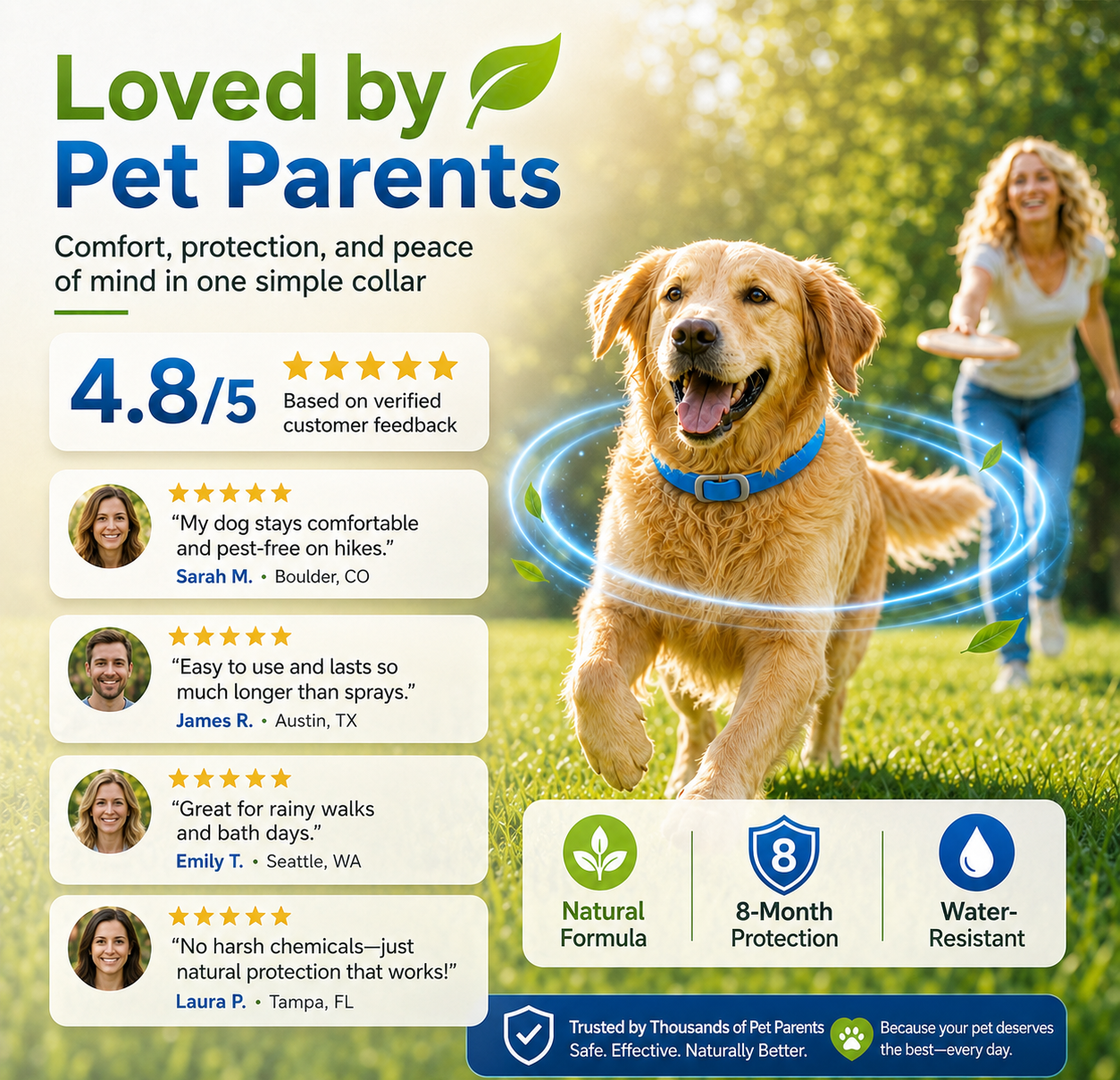 ⏰LIMITED TIME 50% OFF!🔥50K+ SOLD! Natural Essential Oil Pet Pest Repellent Collar - Adjustable Fit & Lightweight