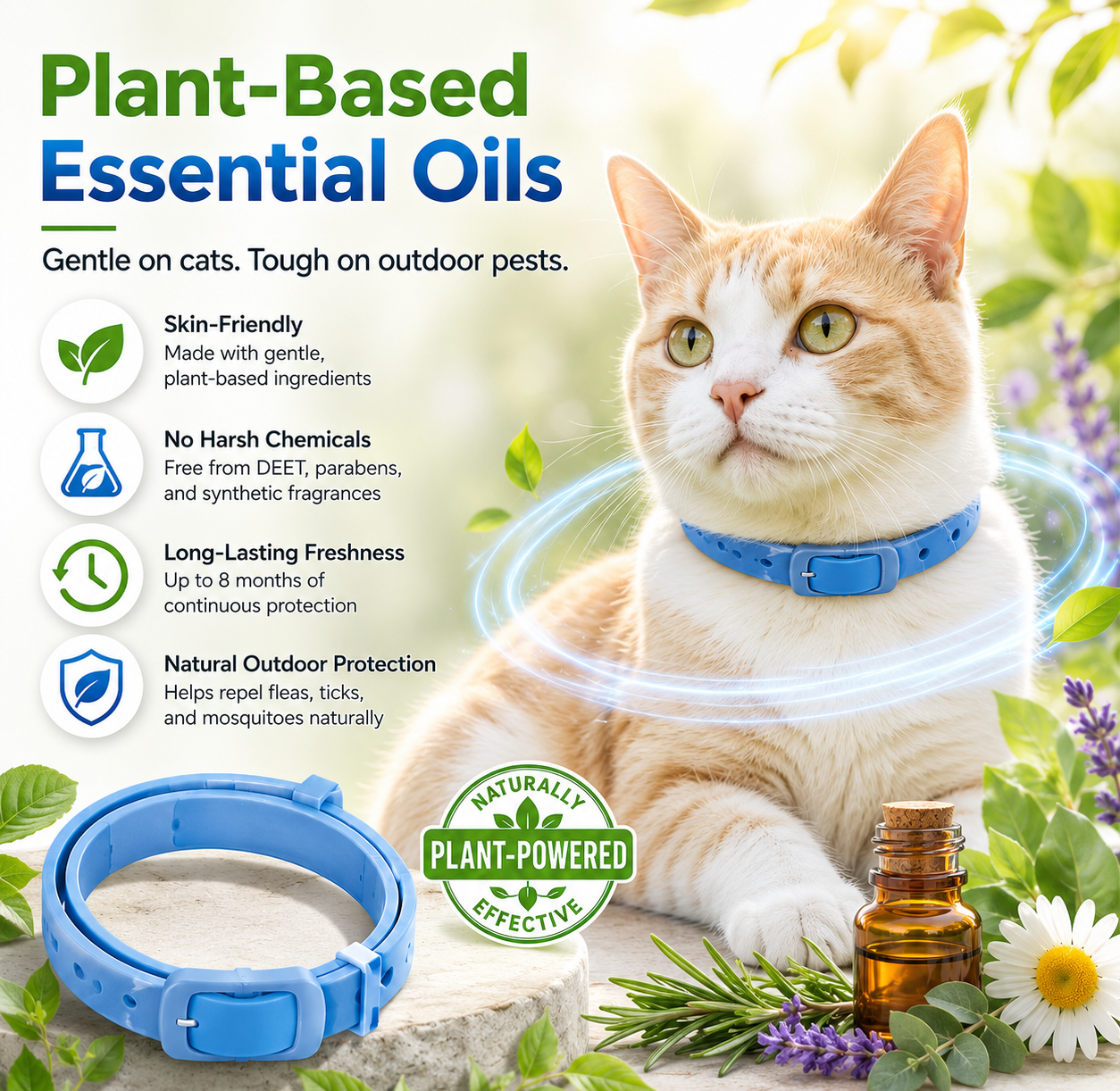 ⏰LIMITED TIME 50% OFF!🔥50K+ SOLD! Natural Essential Oil Pet Pest Repellent Collar - Adjustable Fit & Lightweight