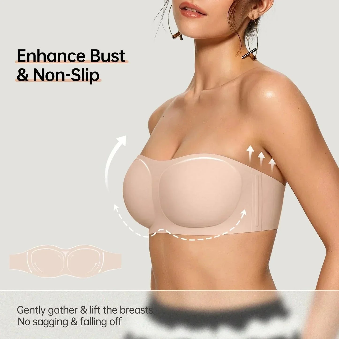 ⛱️Last Day Special Price ￡7.99!!💞Womens Strapless Bras Push Up Bandeau Bra Non Slip Wireless Supportive Padded Bras Seamless Comfortable Tube Jelly Bra