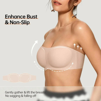 ⛱️Last Day Special Price ￡7.99!!💞Womens Strapless Bras Push Up Bandeau Bra Non Slip Wireless Supportive Padded Bras Seamless Comfortable Tube Jelly Bra