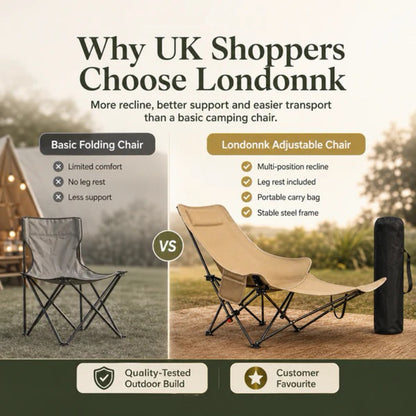 🪑 Portable Adjustable Folding Outdoor Chair – Lightweight, Sturdy & Versatile – Ideal for the Garden, Camping, the Beach, or the Patio – Easy to Carry and Set Up 🏕️✨