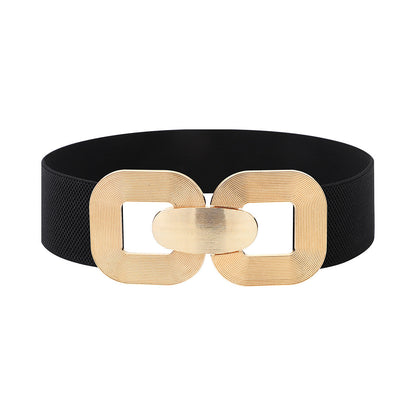 【Factory direct sales】Women's Vintage Gold Buckle High Elastic Leather Belt