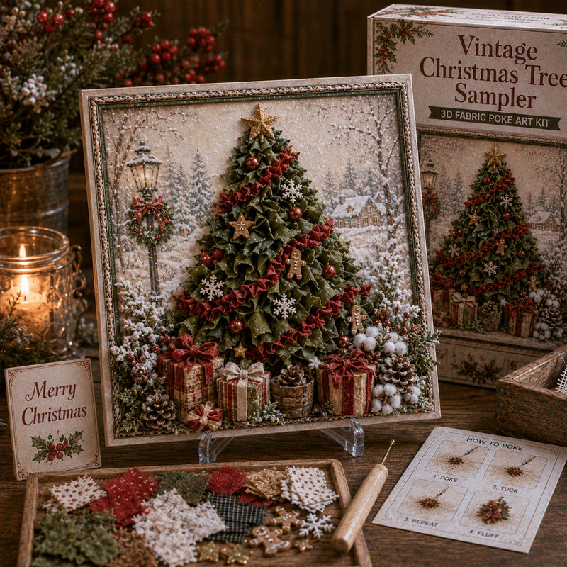 🎁 3D Christmas Fabric Poke Art Kit🎄 Handmade Fabric Poke Art Kit🎅 Vintage Holiday Handmade Decoration, DIY Christmas Craft Kit for Adults & Beginner