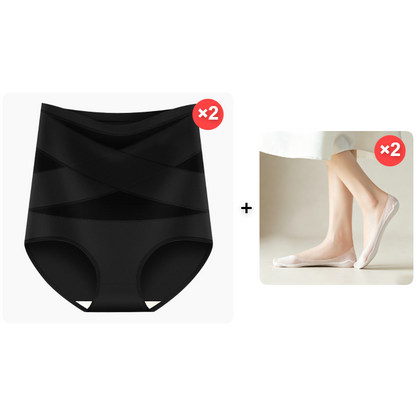 🌸 Last Day Special Price £9.99 ! 🔥Buy 1 Get 1 Free🎁Plus-Size High-Waist Cross Tummy Control Panties