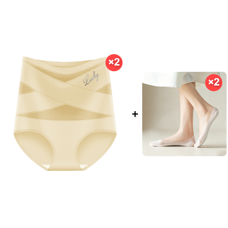 🌸 Last Day Special Price £9.99 ! 🔥Buy 1 Get 1 Free🎁Plus-Size High-Waist Cross Tummy Control Panties