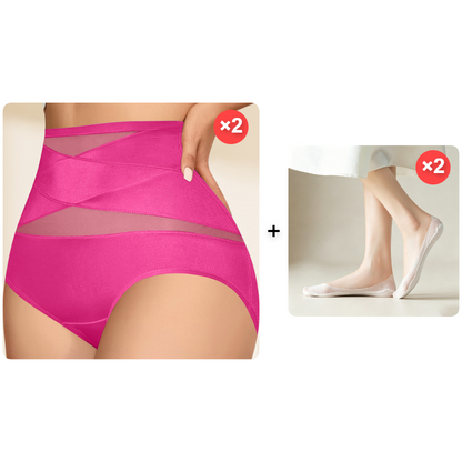 🌸 Last Day Special Price £9.99 ! 🔥Buy 1 Get 1 Free🎁Plus-Size High-Waist Cross Tummy Control Panties