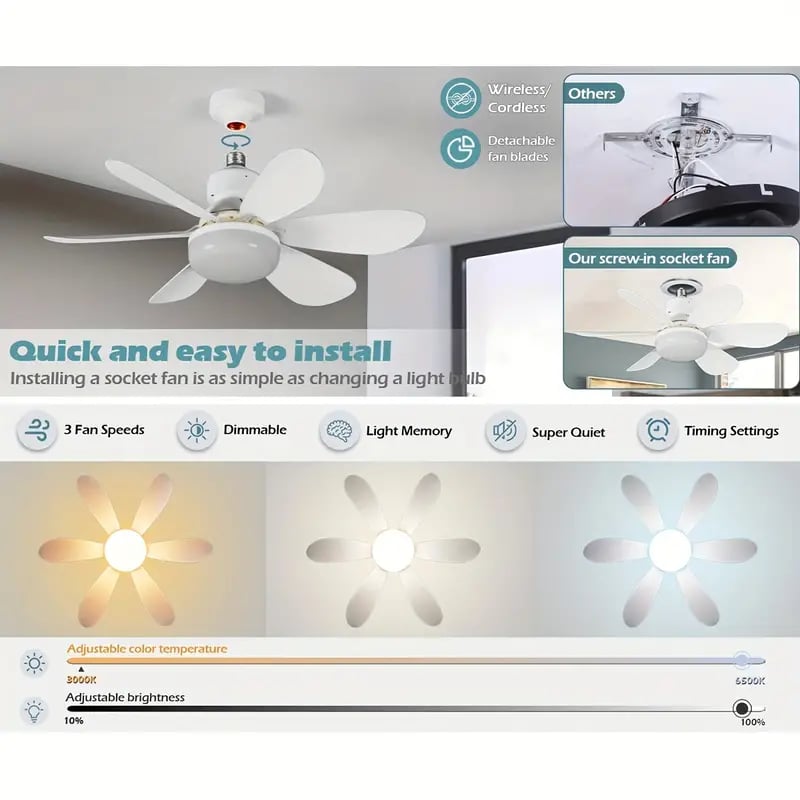 🏆LAST DAY SALE ONLY￡16.99 with Socket!!🎁🔥SmartBreez™ PRO 40W LED Ceiling Fan Light – 20.5” Ultra-Quiet with Remote 🎯 | E27 + FREE B22 Adapter 🔌 | For Bedroom 😴, Kitchen 👩‍🍳 & Garage 🛠️ – UK Ready! 🇬🇧