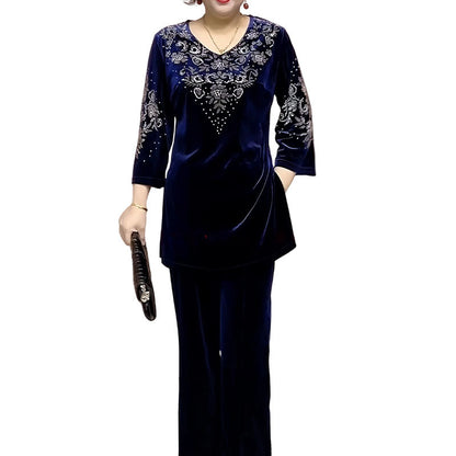 ⏳Time-limited Special⏰Women's Velvet Rhinestone Top & Pants Set
