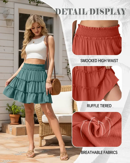 ⏰Limited Hot Sales - Just ￡13.99🔥55K+ SOLD!✨Women’s Elastic High Waist Tiered Ruffle Skort