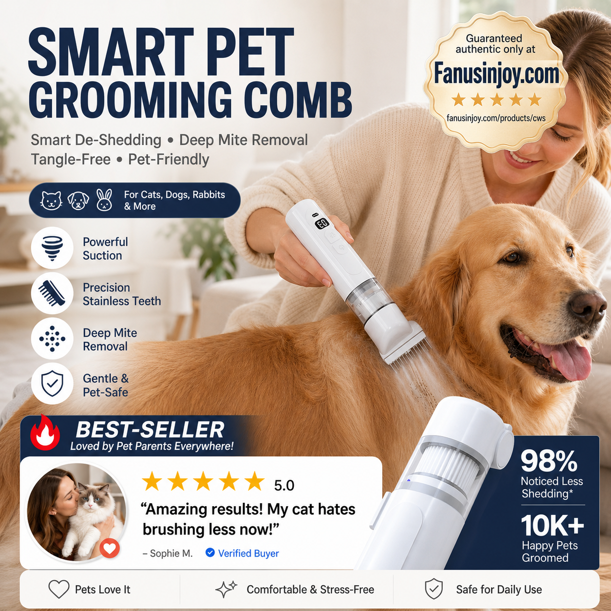 ✨️Surprise 60% off！🐈Electric Pet Grooming Comb🐕Keep your furry friends away from mites, fleas and tangled fur！