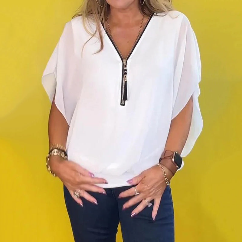 🔥 Hot Sale-49% Off🩷Women's Chiffon Zip-up Neck Casual Top