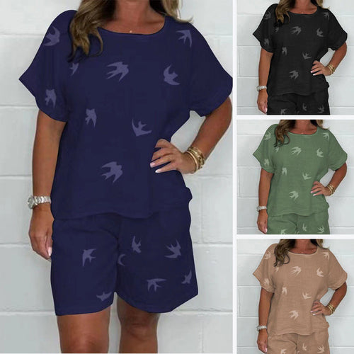 50%OFF🔥Casual Printed Cotton-Linen Short Sleeve Shorts Set
