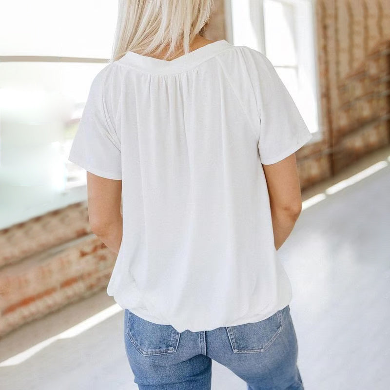 🎁Hot Sale 50% OFF⏳Women's Casual Pleated V-Neck Short-Sleeve Top