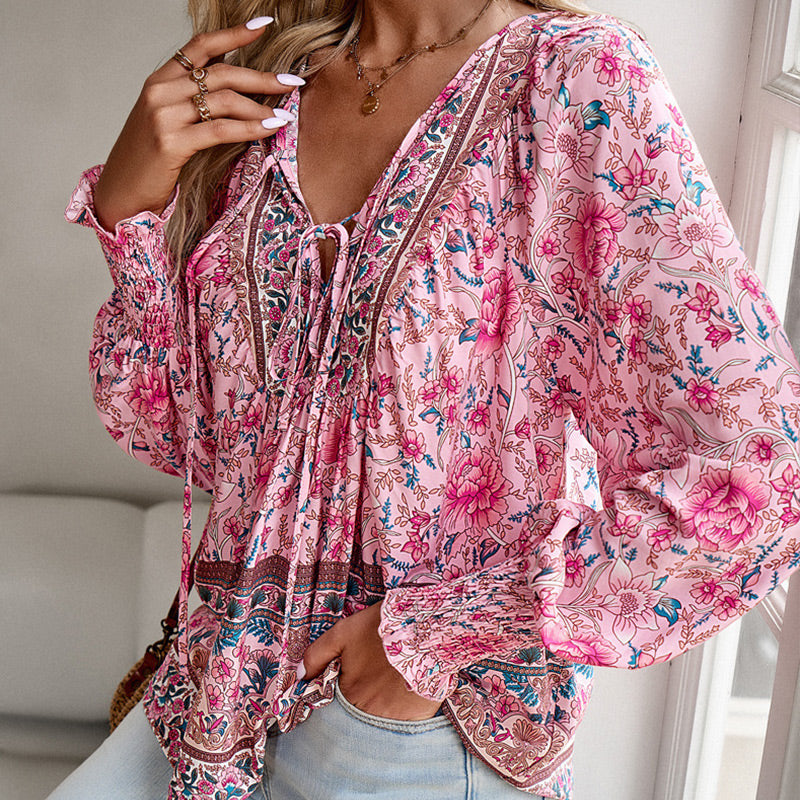 💖Limited time 49% OFF💖Women's Fashion Printed v-Neck Long Sleeve Shirt