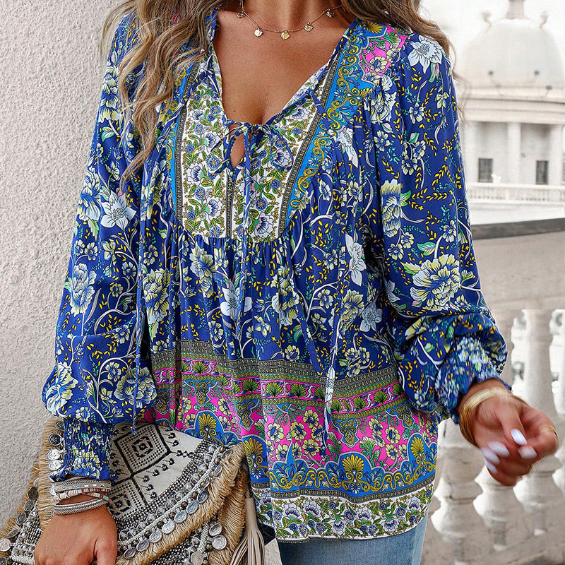 💖Limited time 49% OFF💖Women's Fashion Printed v-Neck Long Sleeve Shirt