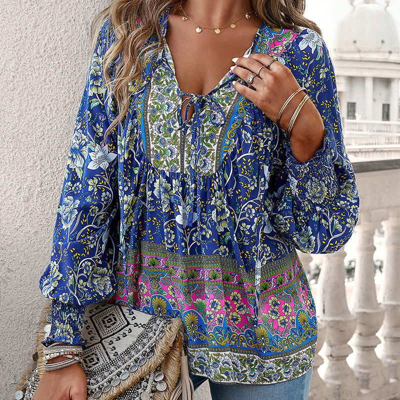 💖Limited time 49% OFF💖Women's Fashion Printed v-Neck Long Sleeve Shirt