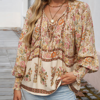 💖Limited time 49% OFF💖Women's Fashion Printed v-Neck Long Sleeve Shirt