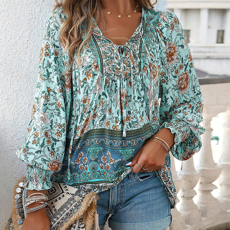 💖LAST DAY SALE 50% OFF💖Women's Fashion Printed v-Neck Long Sleeve Shirt