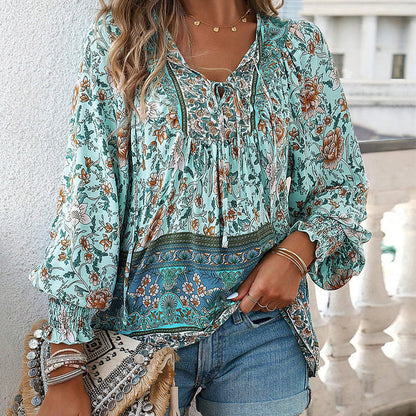 💖LAST DAY SALE 50% OFF💖Women's Fashion Printed v-Neck Long Sleeve Shirt