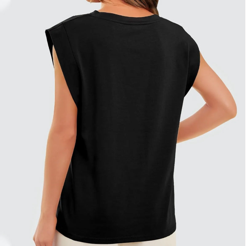 💖Limited Sale 50% OFF💖Solid Color Round Neck Cap Sleeve Top