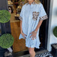 Women's Fashion Striped Patchwork Leopard Print Shirt Dresses