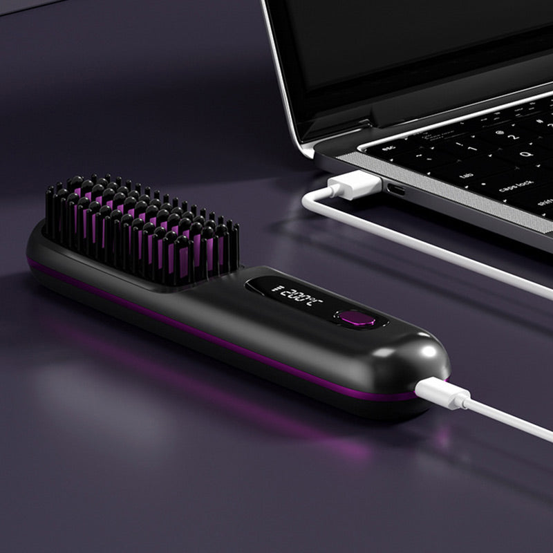 🔥NEW YEAR SALE £13.99!!⚡50K+ SOLD!💁‍♀️Wireless Ceramic Heating Hair Straightening Hairbrush