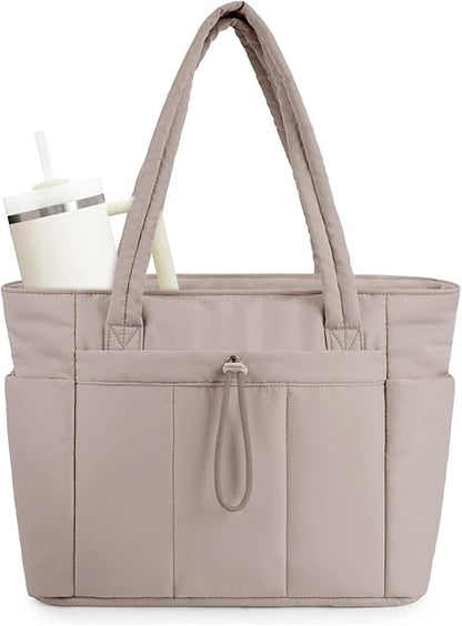 💕Hot Sale 50% OFF🎁Wandering Nature Puffer Tote Bag with Cup Holder & Laptop Compartment & Trolley Sleeve for Travel, Work, Nurse, Women