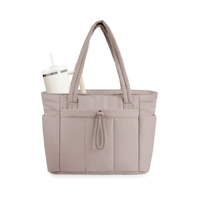 💕Hot Sale 50% OFF🎁Wandering Nature Puffer Tote Bag with Cup Holder & Laptop Compartment & Trolley Sleeve for Travel, Work, Nurse, Women